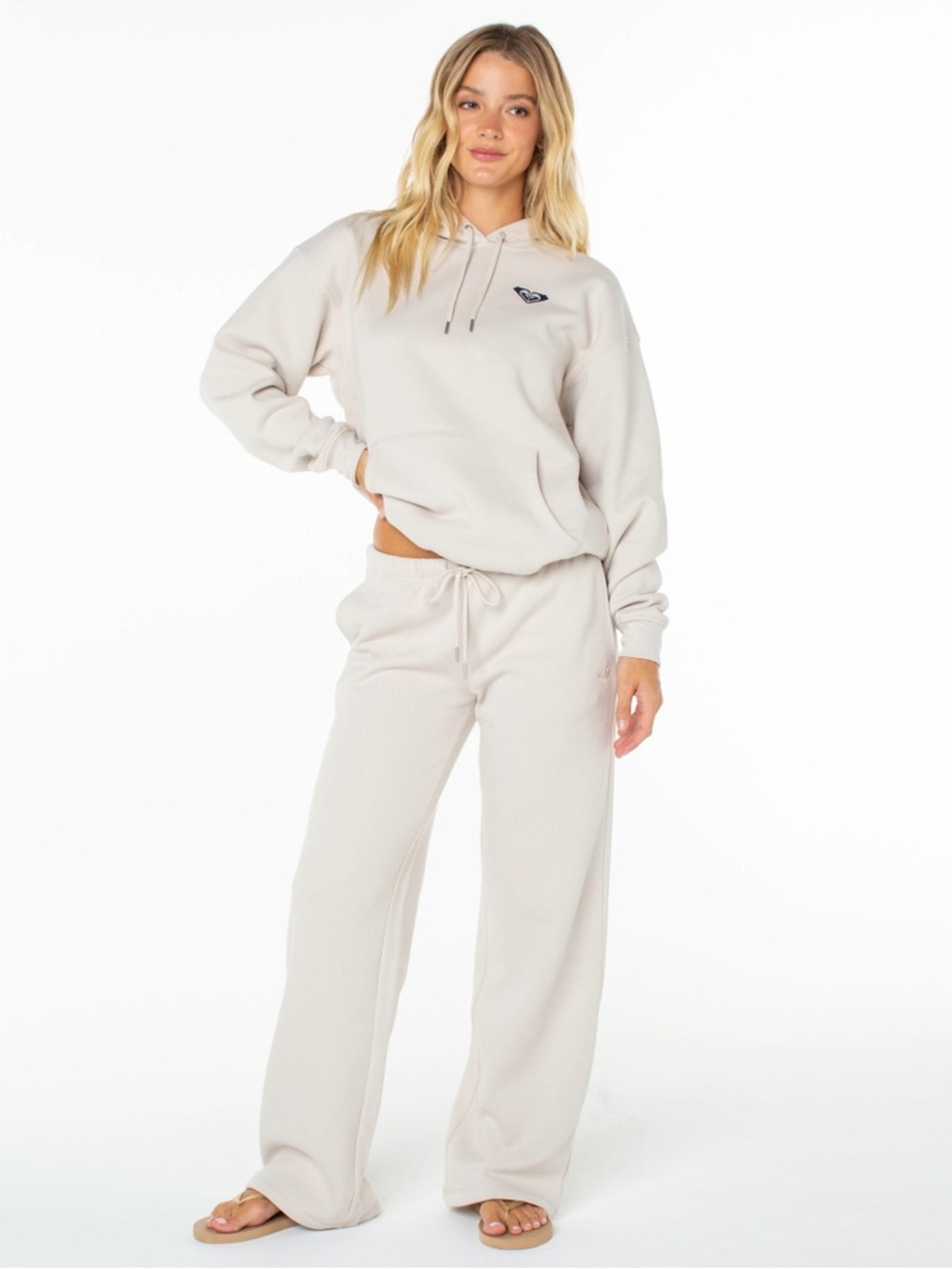 Roxy Ariel Cream Wide-Leg Drawstring Sweatpants